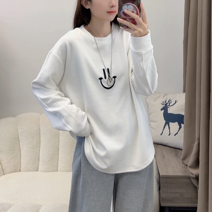 丽可儿2024秋季新款女装宽松大板型百搭打底加厚T恤上衣DYY2010