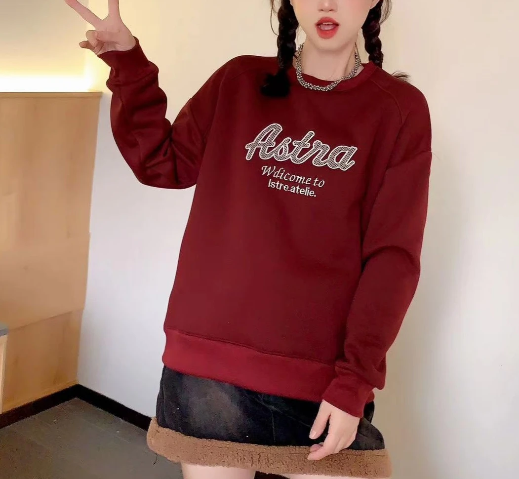 女士圆领渔网式刺绣字母卫衣 80085-2 -J