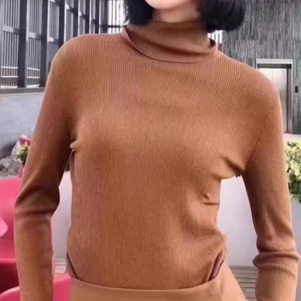 24K年时尚经典款百搭高领羊毛针织打底衫女修身毛衣1399465