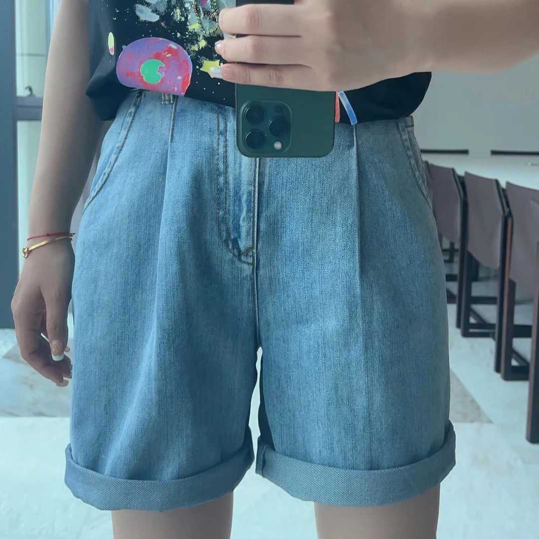 AMASS/阿玛施夏季显瘦浅蓝色牛仔短裤萝卜裤女5100284