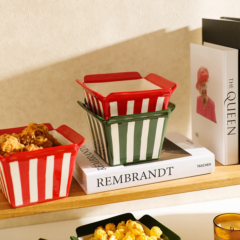 舍里薯条爆米花碗陶瓷可爱水果沙拉碗家用精致网红创意甜加厚带盖