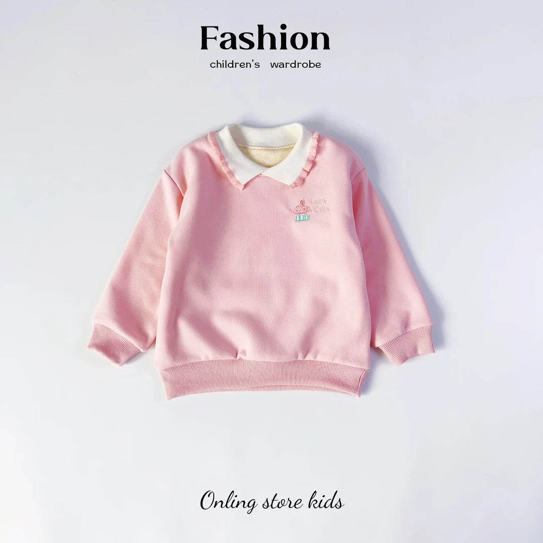 【一件过冬现货】女童秋冬新款双层加厚一件过冬花边领卫衣7015小