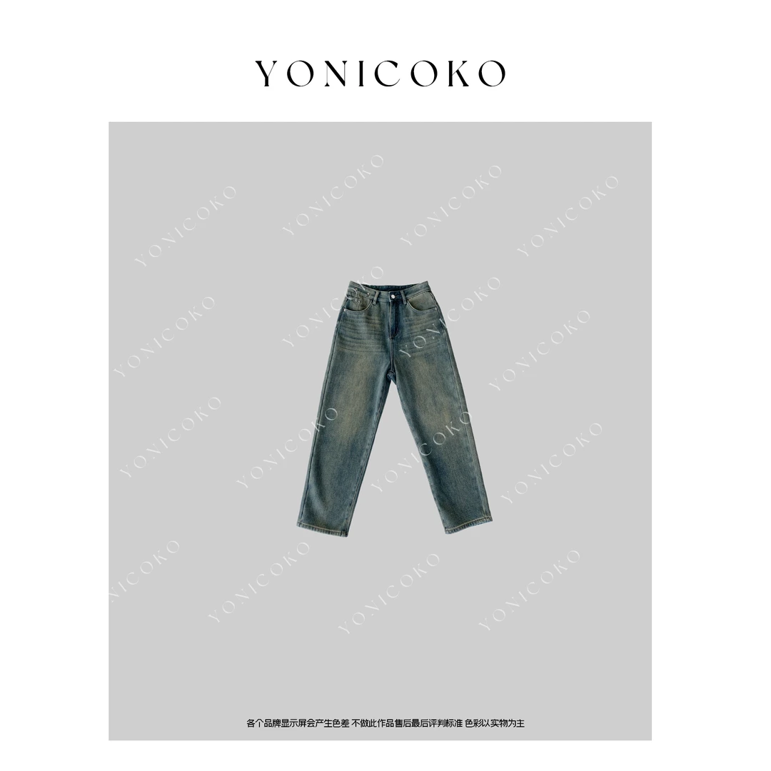 【莱赛尔牛仔】加绒设计感直筒牛仔裤23秋冬新款混纺百搭时尚休闲裤