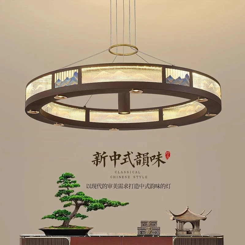 2024新中式客厅吊灯餐厅灯新款圆形饭店包厢吊灯酒店茶楼茶室吊灯