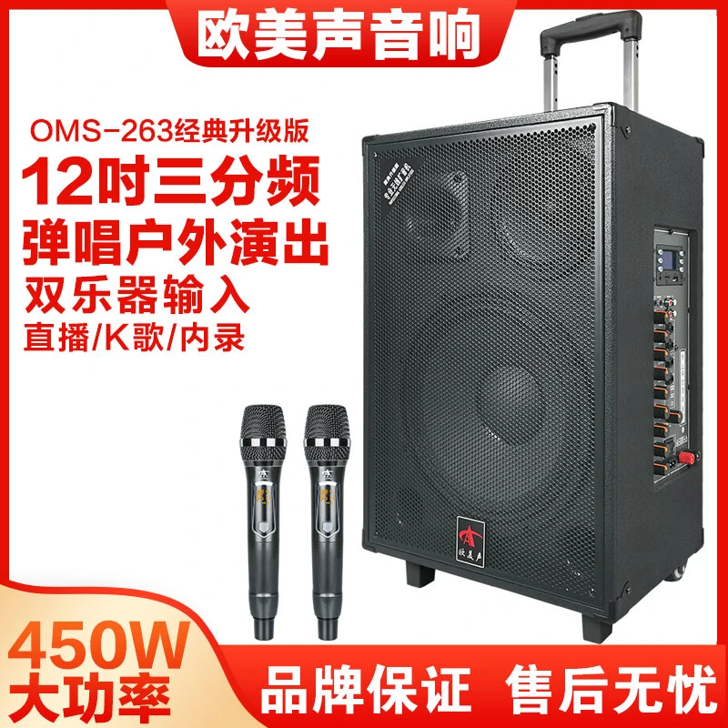 欧美声户外音响263广场舞K歌直播内录12寸三分频重低音拉杆音箱
