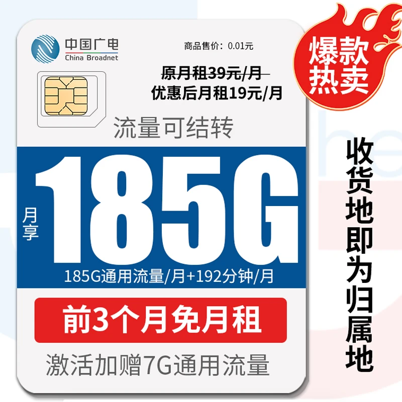 5G信号网络基站覆盖广电福兔卡电话卡全国通用流量-jc