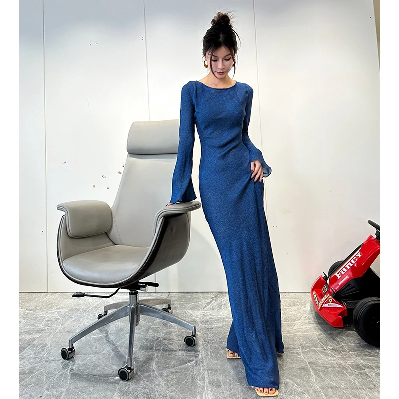 郭甜心【蓝色大海的传说】修身秋冬长袖气质圆领长秋季连衣裙83109