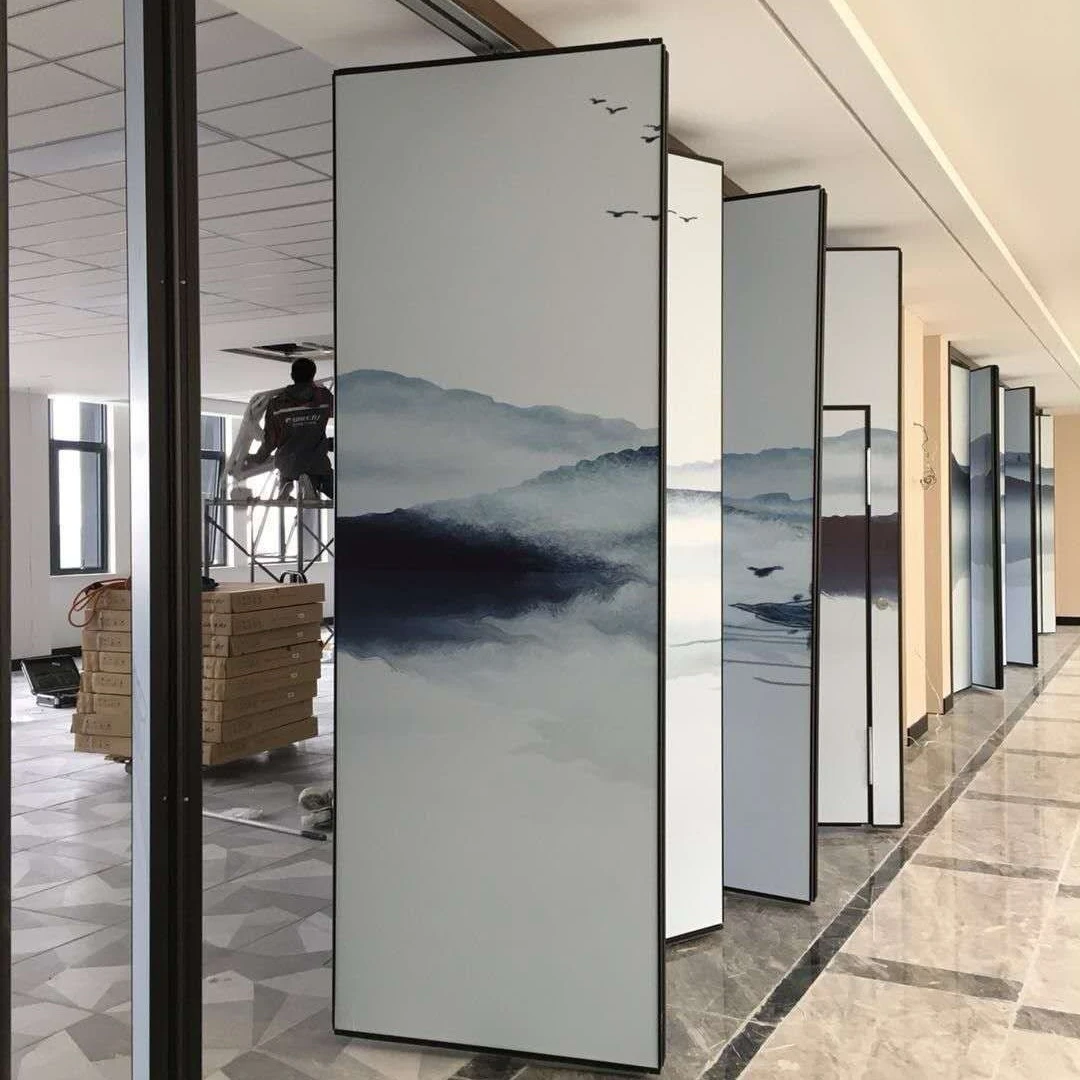 酒楼墙画定制移动隔断墙餐厅包厢活动折叠门酒店宴会厅密封隔断墙