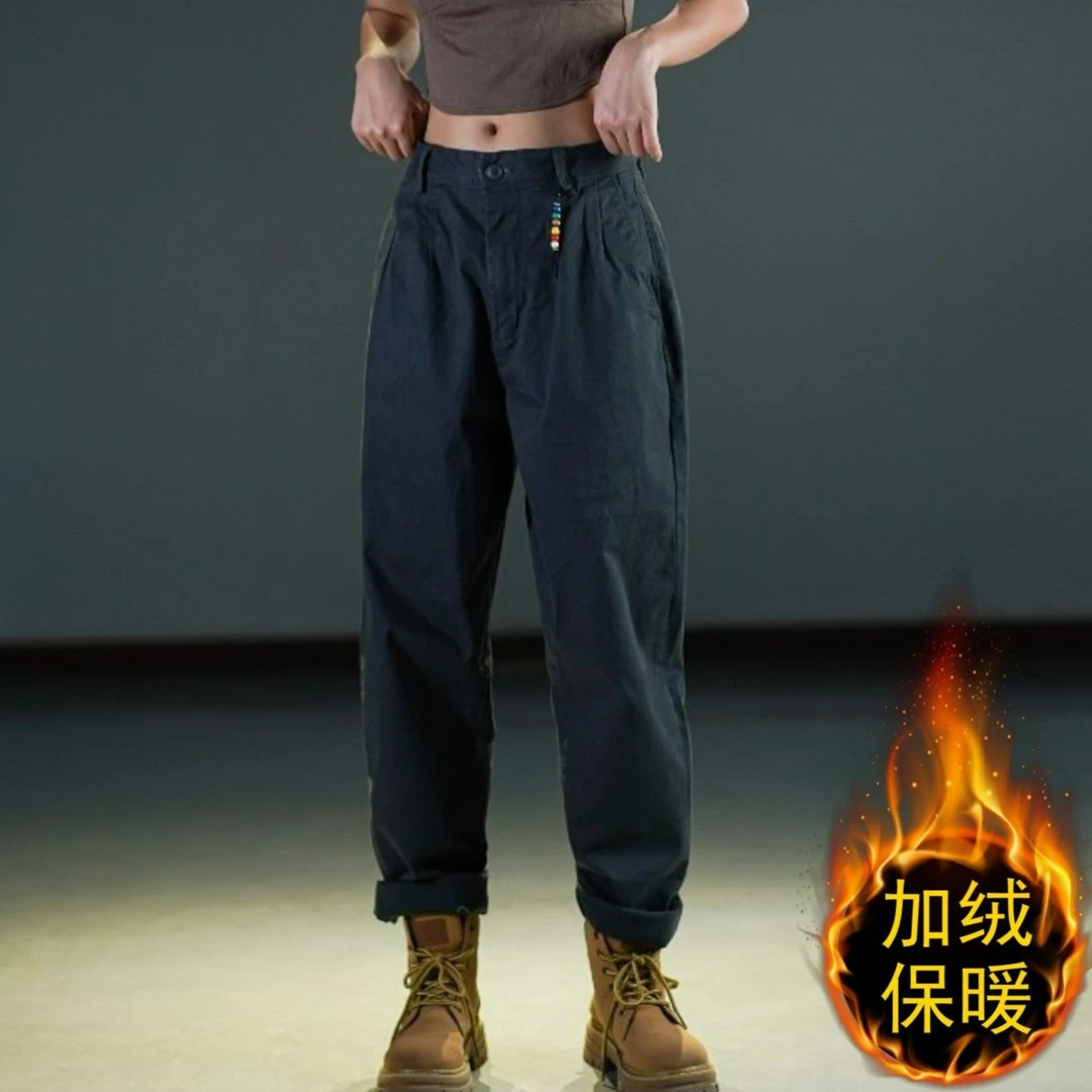 338男女同款加绒重磅水洗工装裤阿美咔叽宽松斜插袋休闲工装裤