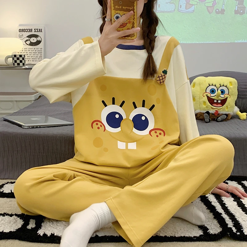 海绵宝宝睡衣女春秋2025年新款学生甜美卡通可爱家居服套装可外穿