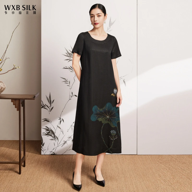 韦小宝香云纱23年新款夏桑蚕丝妈妈装气质宽松连衣裙2321147377