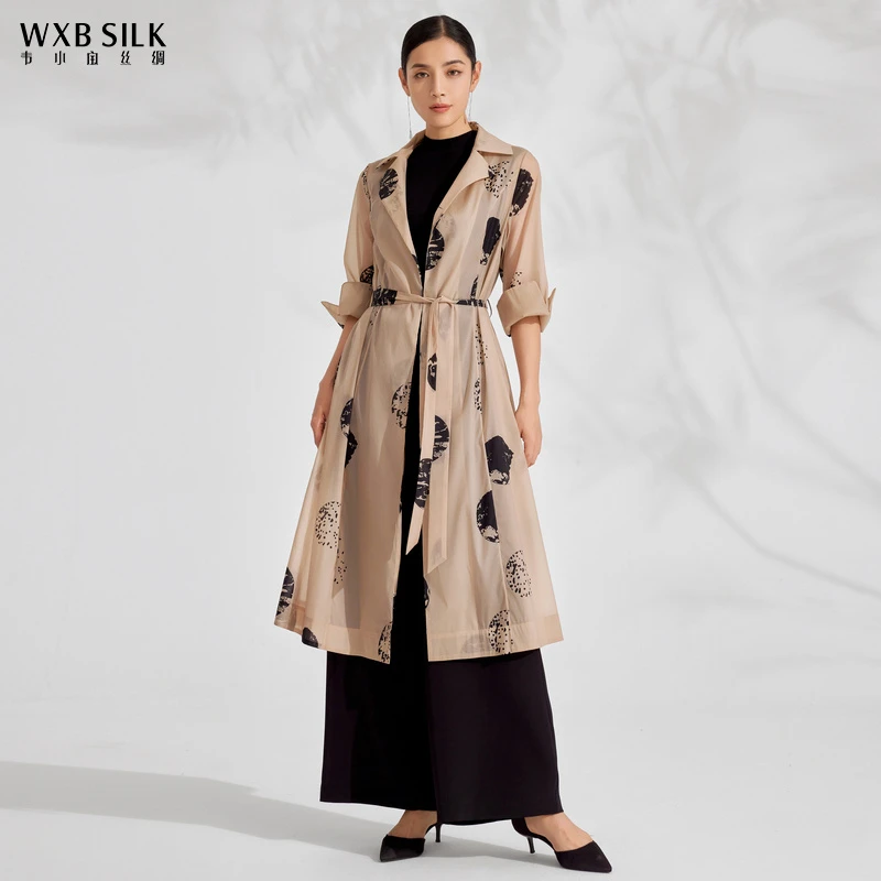韦小宝桑蚕丝23年新款印花中长款设计师时尚休闲风衣2321115248