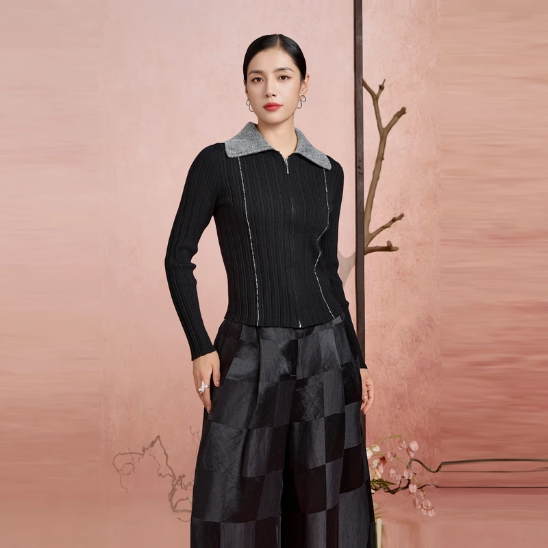 韦小宝2024冬季羊毛混色花纱大翻领外套领面可拆卸时尚2441107174