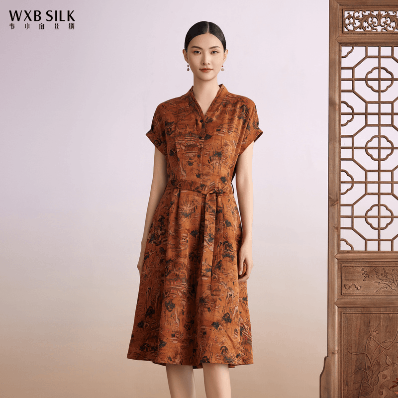 香云纱新中式复古国风印花连衣裙6321147594