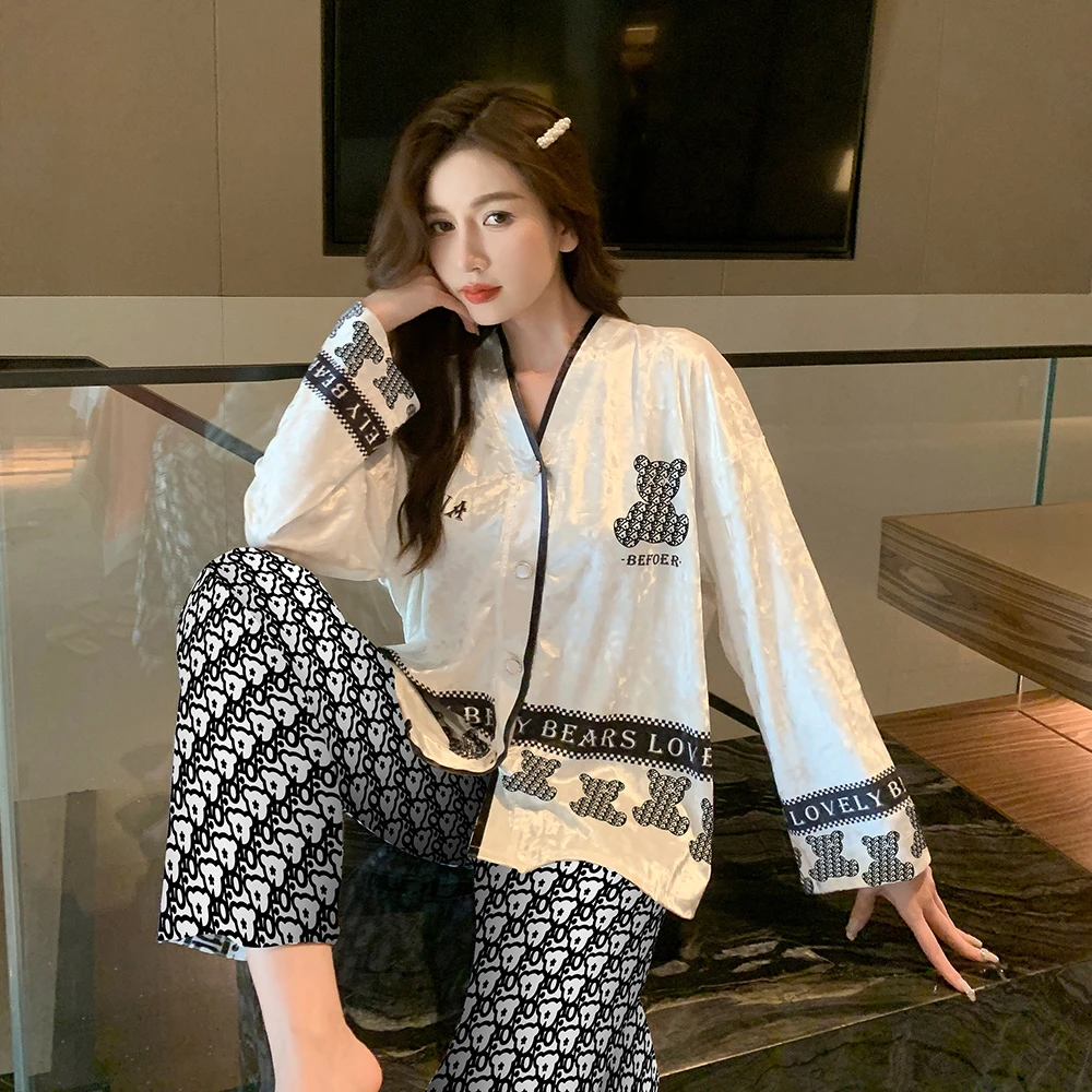 2023年新款金丝绒睡衣女春秋季长袖可爱卡通秋冬家居服套装可外穿