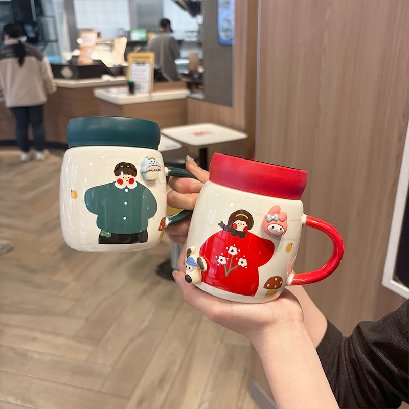 高颜值带盖马克杯可爱家用情侣陶瓷杯送闺蜜礼物订婚伴手礼喝水杯