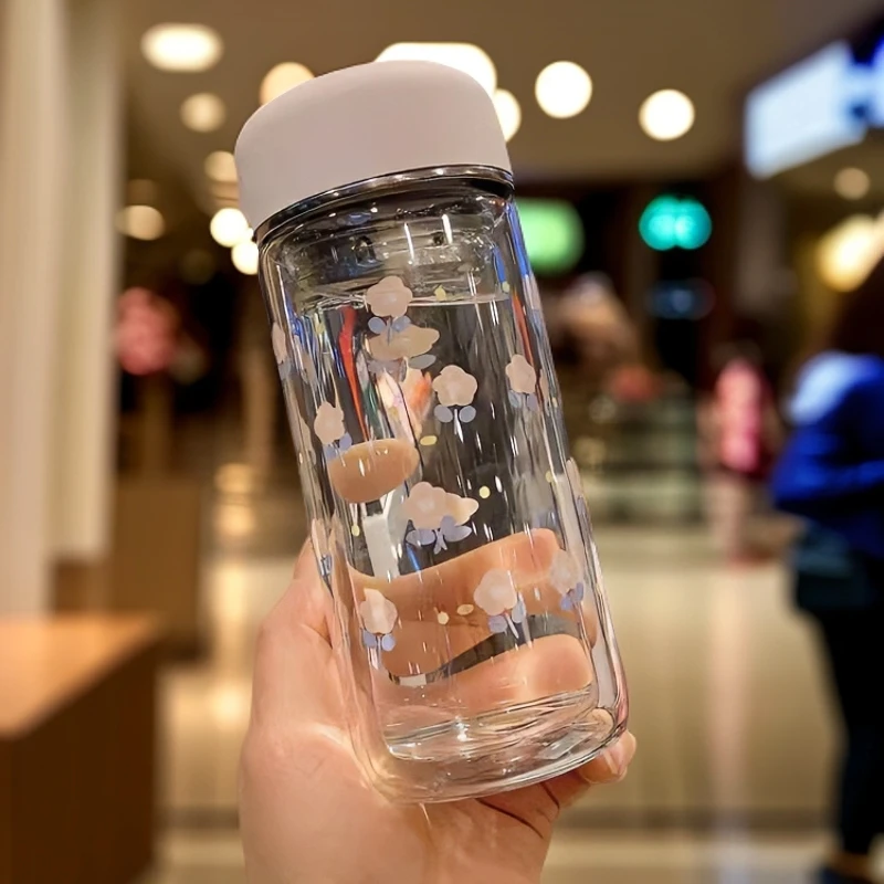 韩版迷你双层隔热大容量便携可爱清新水杯女办公室茶水分离泡茶杯