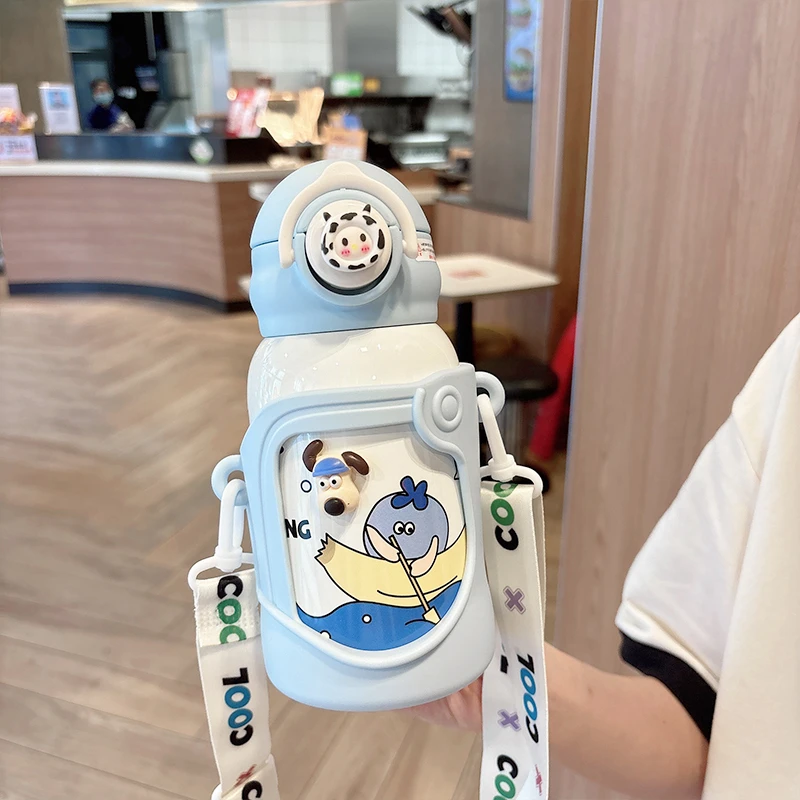 儿童吸管保温杯幼儿园小学生上学专用水壶男女孩带杯套高颜值水杯