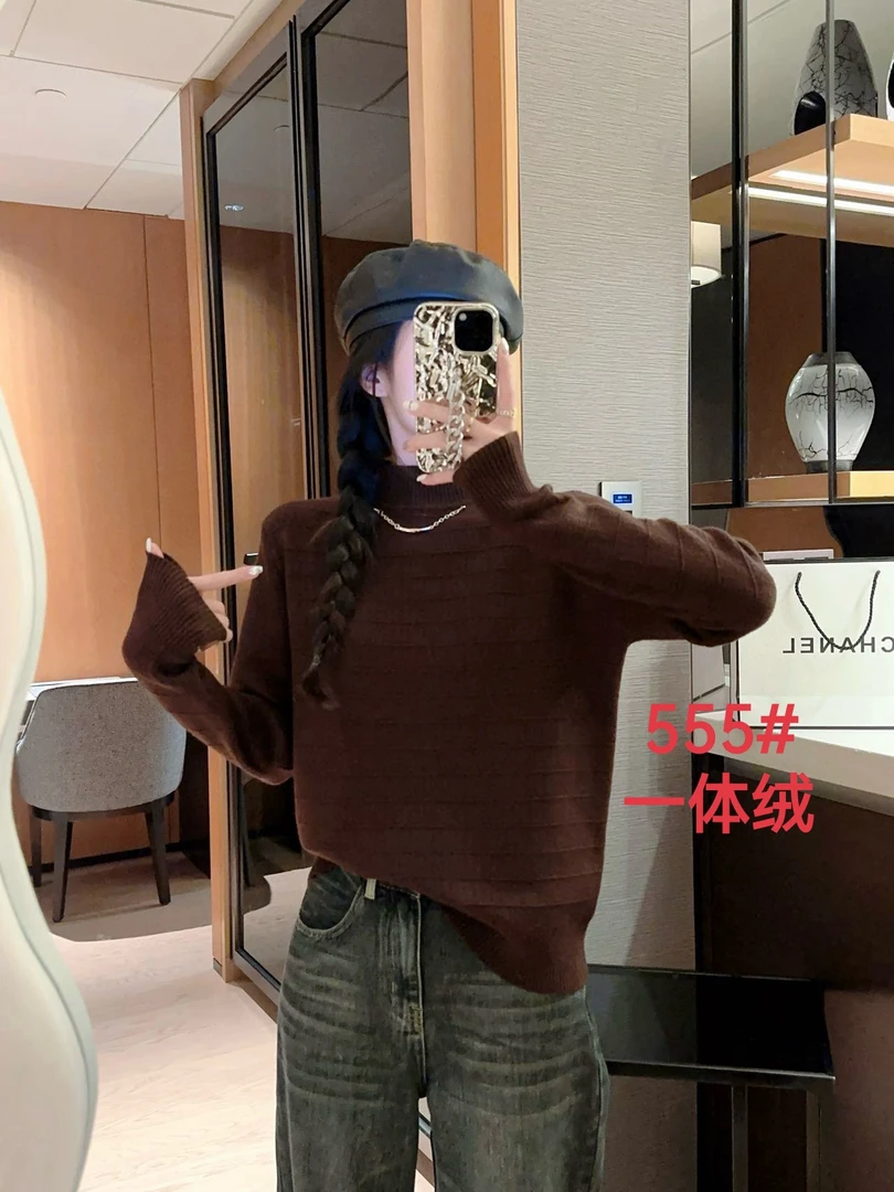 百花果2024冬季新款加厚保暖一体绒毛衣女士遮肉显瘦高弹力气质