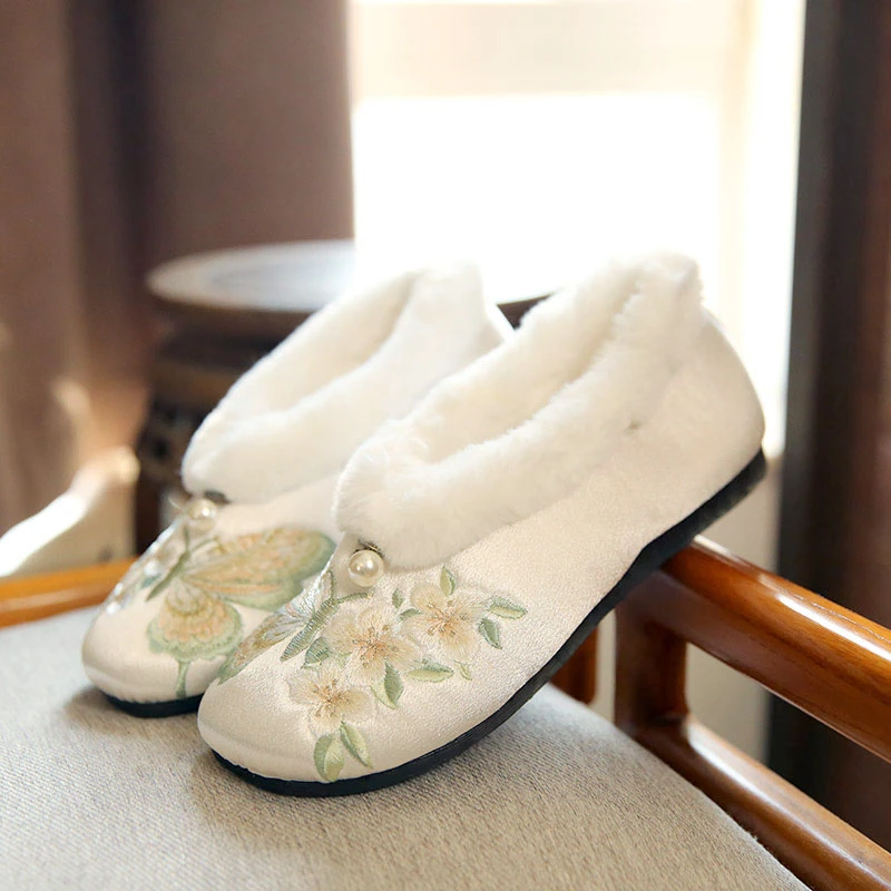 秋新款老北京布鞋刺绣毛口棉鞋蝴蝶花软底防滑居家蝴蝶棉鞋汉服鞋