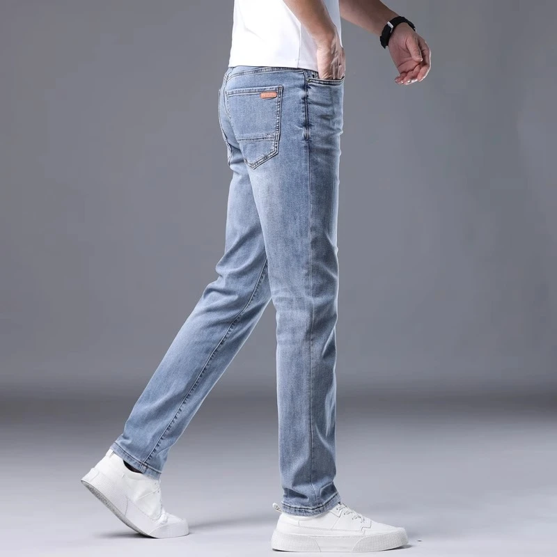 香港2025冰氧牛仔裤男修身直筒韩版高端弹力浅色休闲长裤夏季薄款