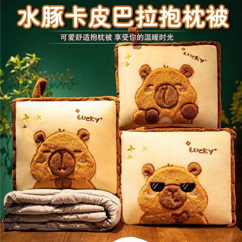 日本抱枕被子两用办公室午睡枕头折叠毯子二合一汽车靠枕车用四季