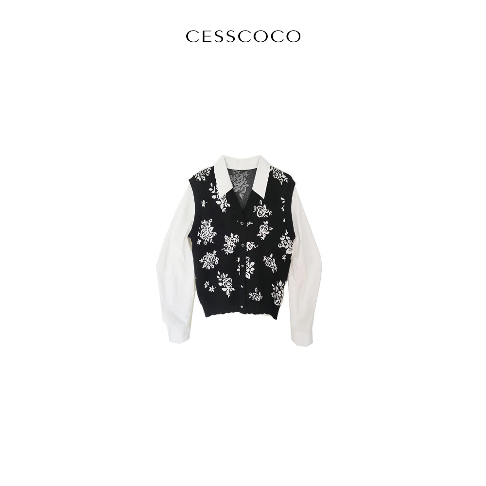 【店】【CESSCOCO】假两件针织衫 S123120019