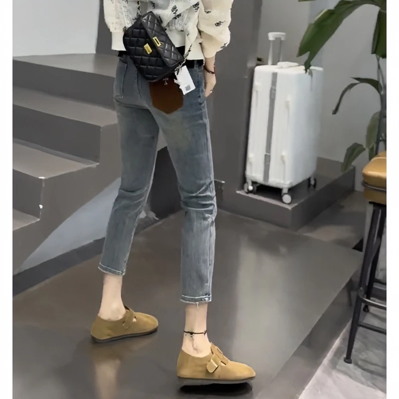 Aimeerosa/艾洛莎夏季款直筒烟管裤子小个子大码显瘦弹力牛仔裤女