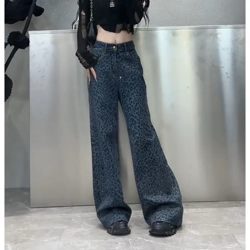 Aimeerosa/艾洛莎2024秋季时尚烫钻直筒牛仔裤时尚百搭长裤阔腿裤