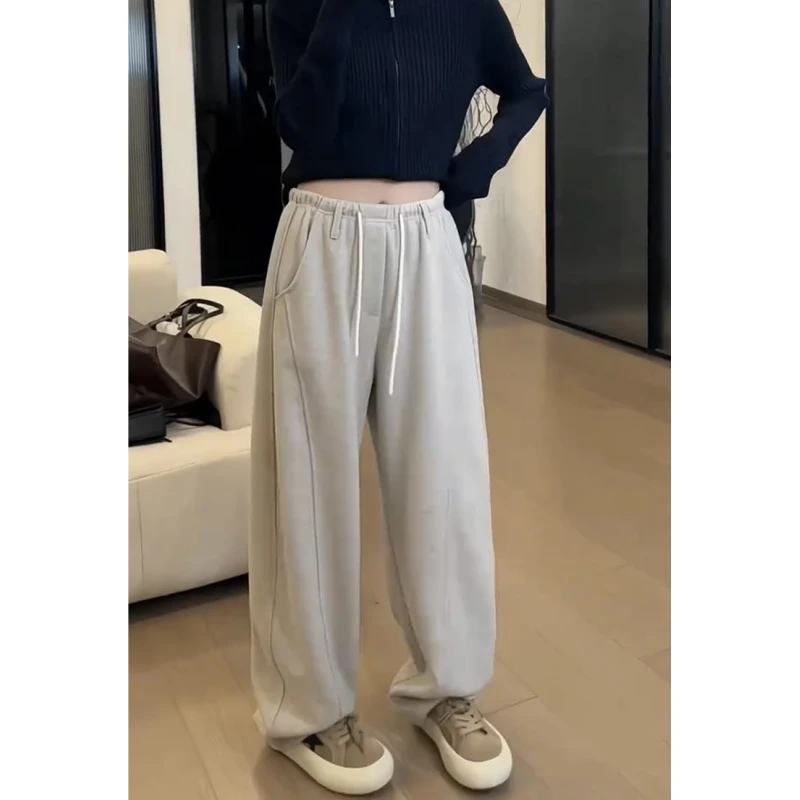 Aimeerosa/艾洛莎2024秋季燕麦色休闲裤宽松显瘦弯刀裤直筒奶奶裤
