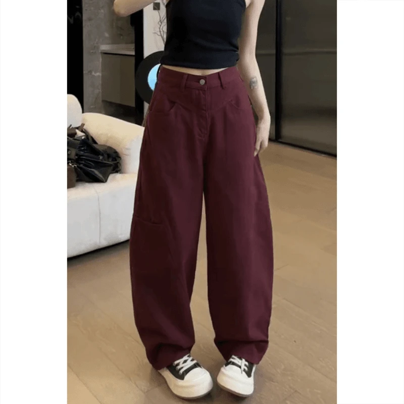 Aimeerosa/艾洛莎显瘦阔腿裤女梨形大码牛仔裤弯刀小个子萝卜裤子