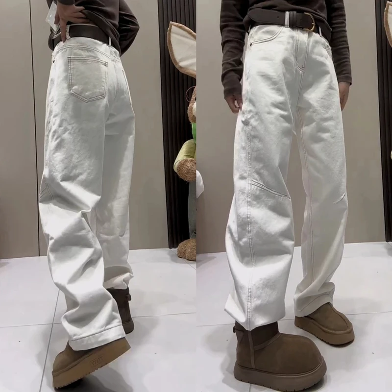 Aimeerosa/艾洛莎2025春季新款显瘦阔腿牛仔裤大码弯刀直筒拖地裤