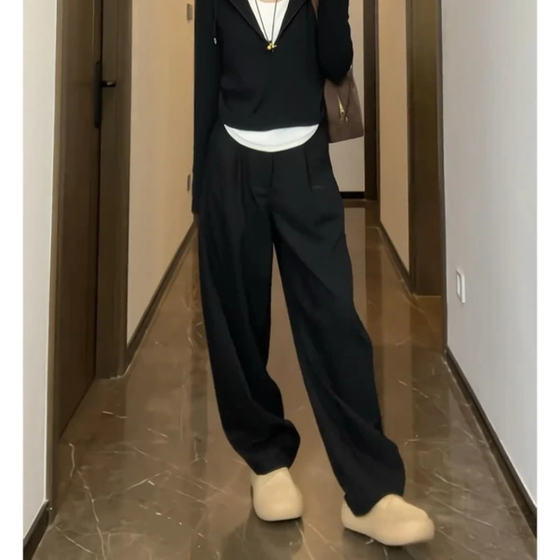 Aimeerosa/艾洛莎秋季高腰显瘦宽松西装裤时尚百搭阔腿裤垂感长裤