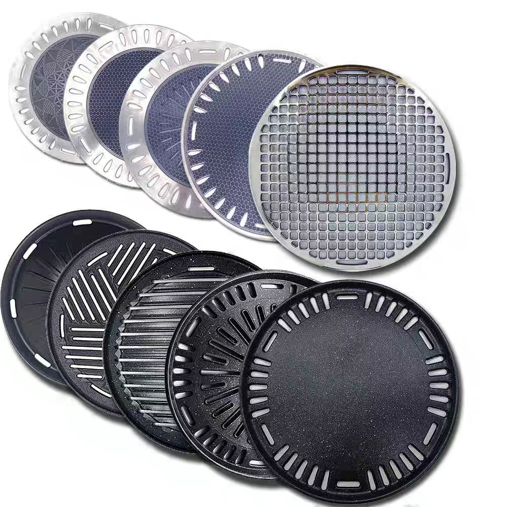 圆形炭炉烤盘无烟防粘商用家用烤盘铁板烧三层不锈钢烤盘