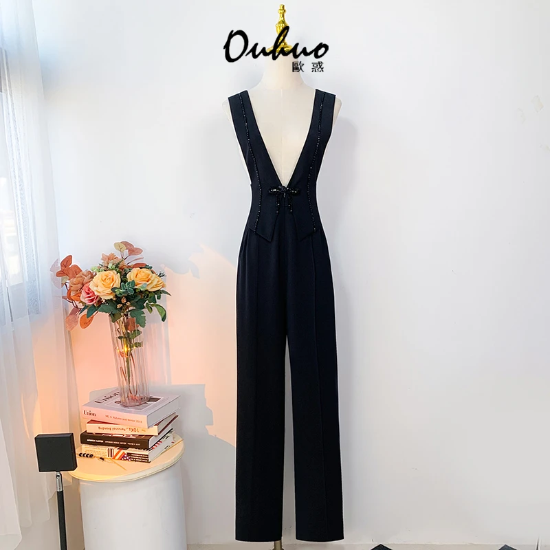 【苏苏定制】秋季新款气质收腰显瘦黑色直筒背带裤OHPAH03067