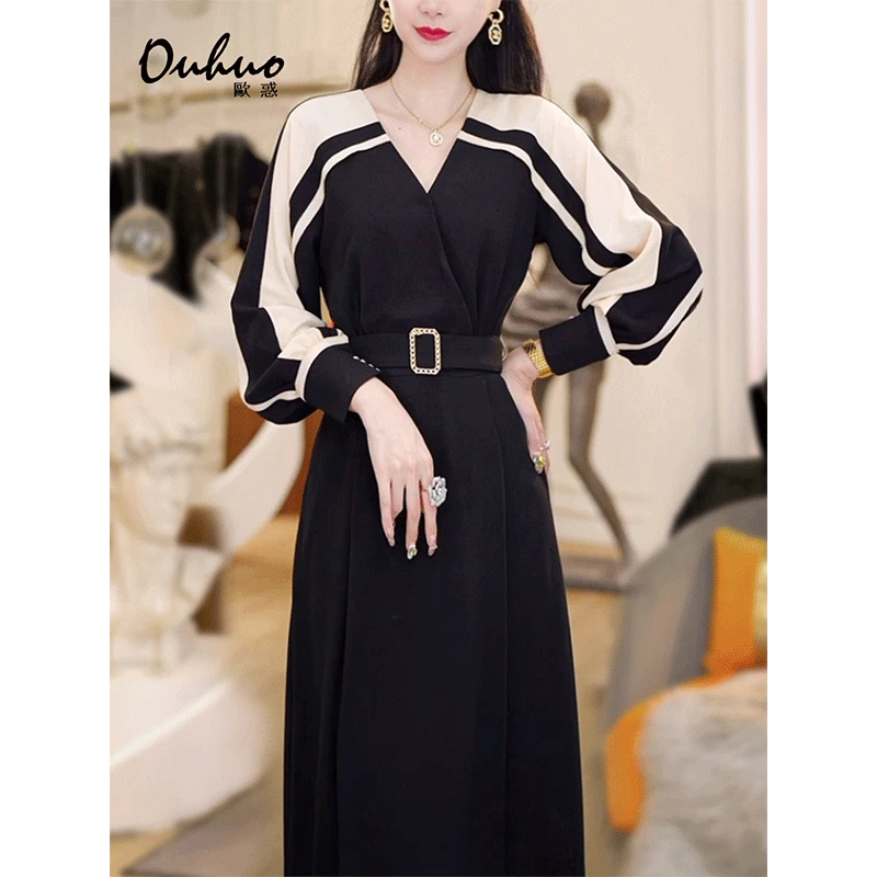 高级感女装别致漂亮裙子冷淡风气质长袖显瘦连衣裙OHDRF09053