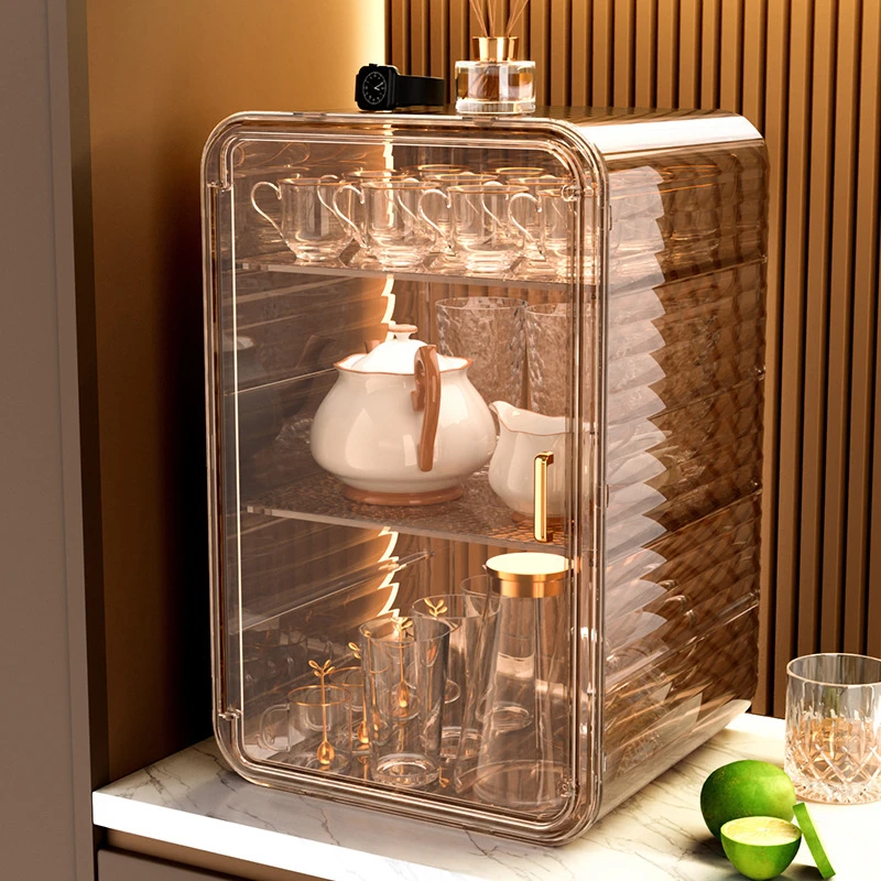 化妆品收纳 茶具防尘收纳盒 高档轻奢收纳水杯储物架 茶具茶杯架