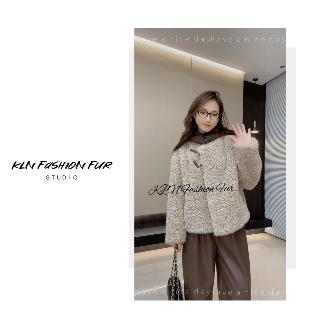 【KLN订制】秋冬韩系风芭莎毛毛外套百搭休闲短款时尚