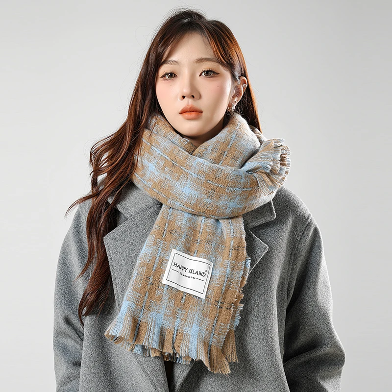 HAPPY ISLAND 星河璀璨撞色同款编织秋冬美拉德保暖围巾洋气披肩