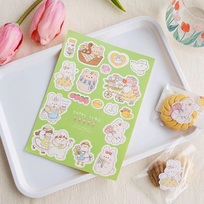 ins风清新格纹贴纸韩式可爱小花烘焙包装封口饮料瓶子装饰不干胶