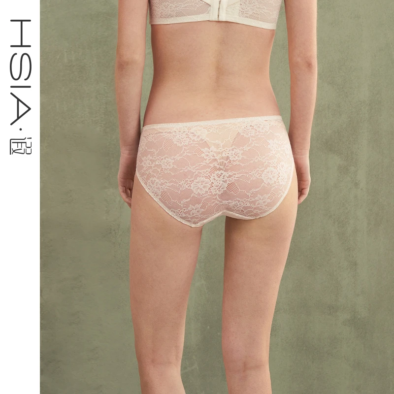 HSIA遐性感全蕾丝内裤女薄款舒适透气包臀不夹臀棉裆中腰平角裤