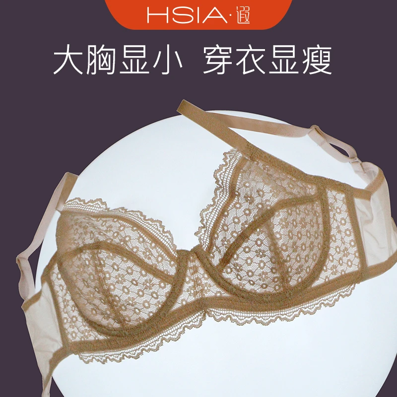 【蒲公英2件】HSIA遐全罩杯超薄蕾丝性感内衣大码大胸显小文胸胸罩