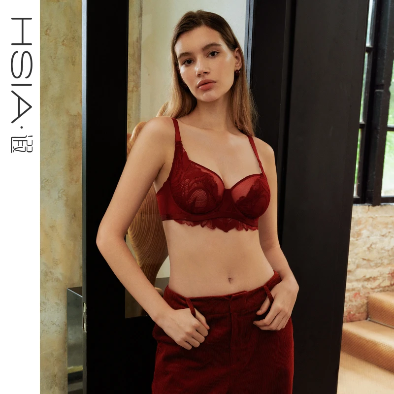 【艺术叶片】遐红色文胸女轻薄双杯面防下垂微聚拢大胸显小舒适