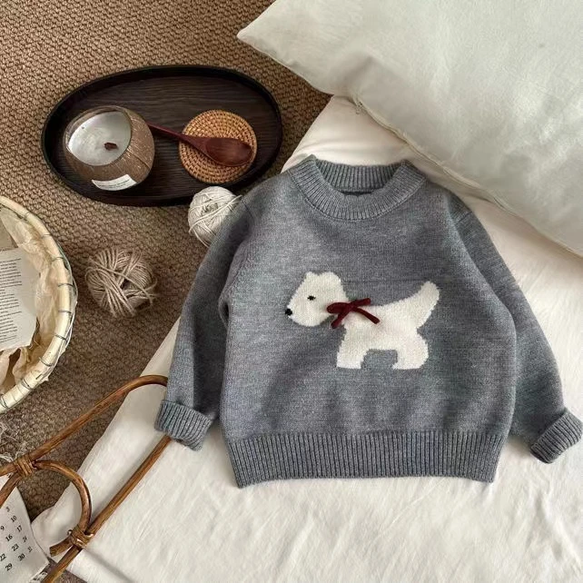 女童灰色卡通双层德绒毛衣（XMX-5010-冬A）
