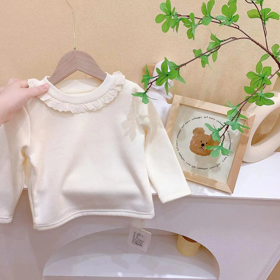 女童米色爱心领一体绒加绒打底衫（OPO-6956-冬）