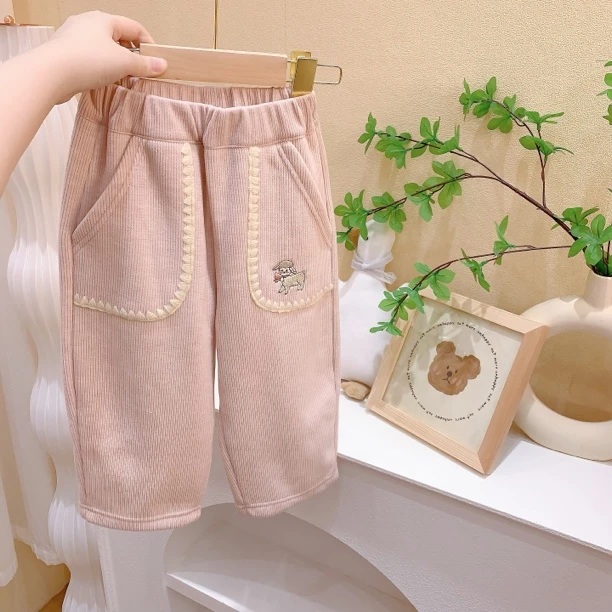 女童粉色卡通一体绒加绒休闲卫裤（OPO-6941-冬）