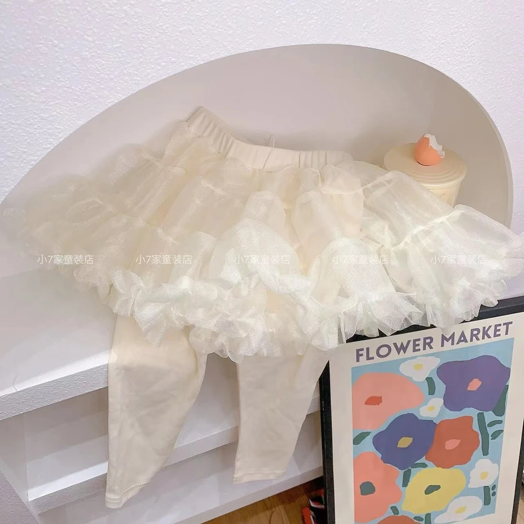 春季新品-女童杏色网纱裙打底裤（SY-861069）