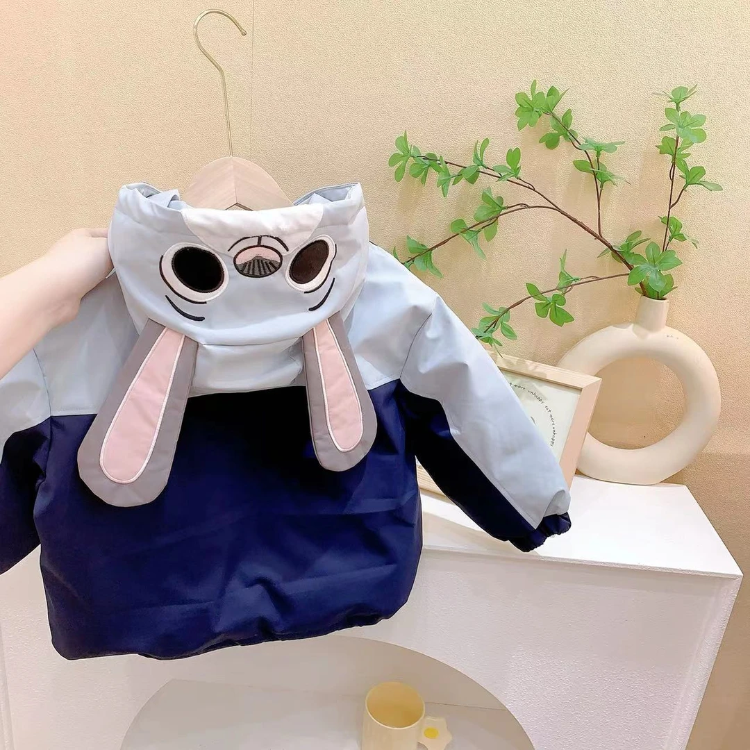 女童藏青卡通连帽羽绒棉服外套（YX-258511-冬A）