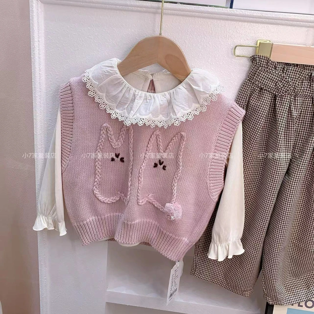 春季新品-女童粉色兔子马甲（ML-252069）