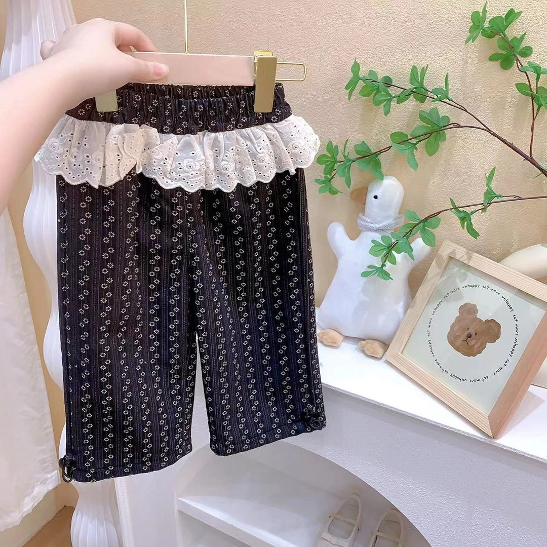 女童咖色花朵一体绒加绒休闲裤（YX-256191-冬）